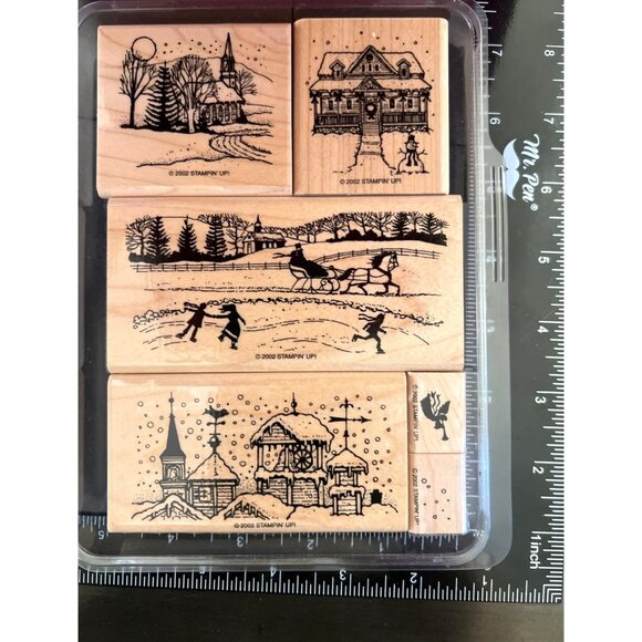 2002 Stampin Up! Winter Holiday Rubber Stamps Set RARE NEW - Picture 2 of 3